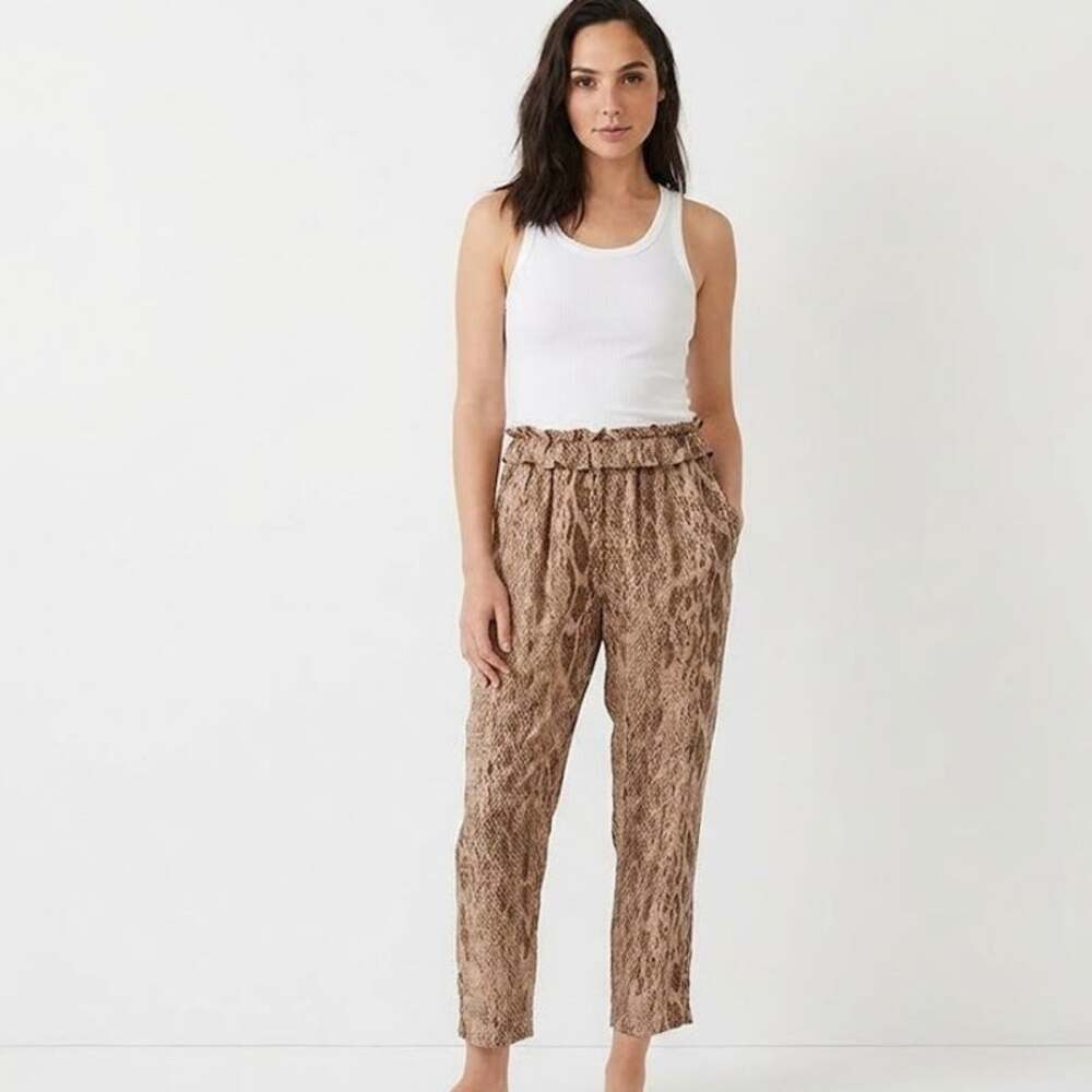 Of Two Minds Snakeskin Print Pants 100% Silk Ankle Length Sz S